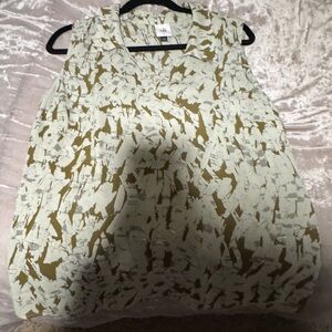 CAbi Olive and Cream Sleeveless Blouse